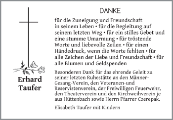 Traueranzeige von Erhard Taufer von Pegnitz-Zeitung